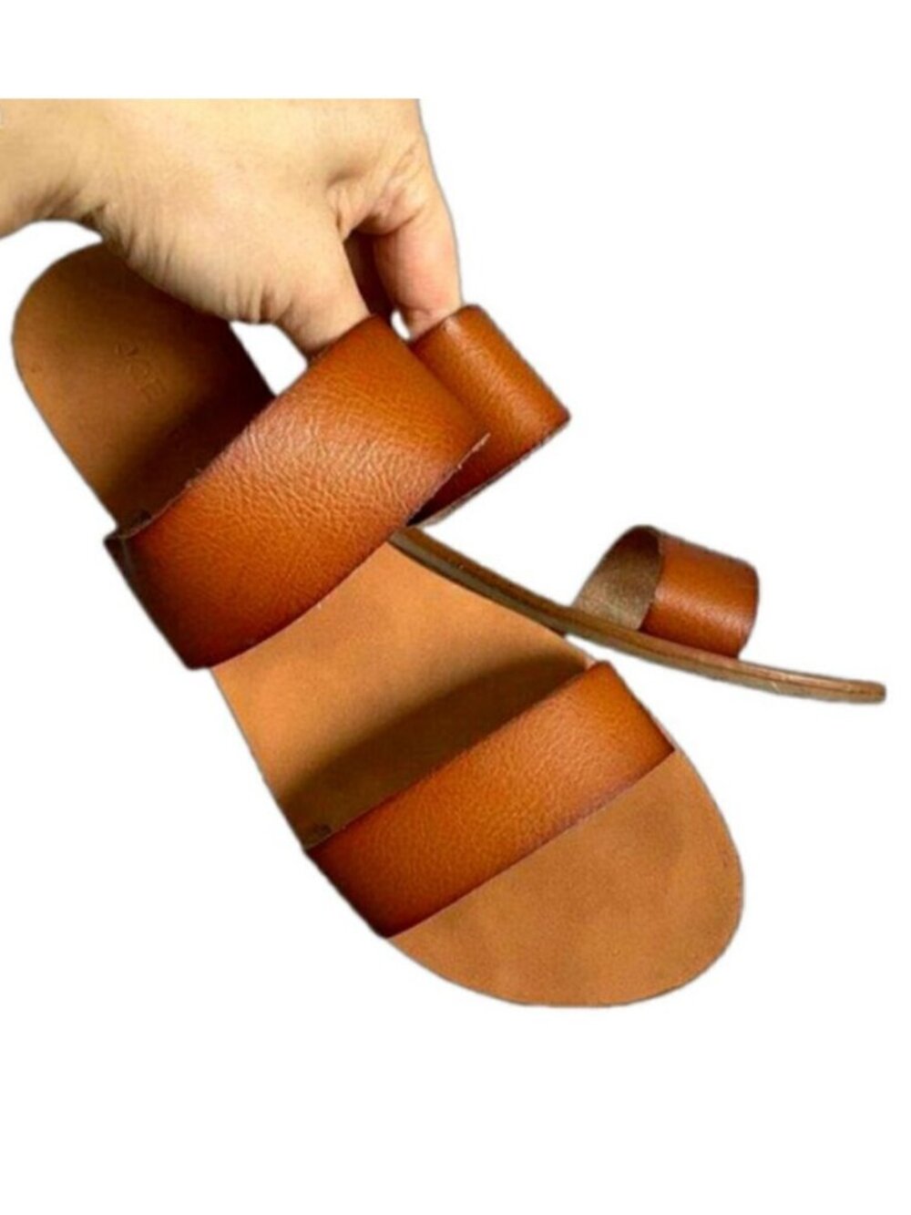 Flat Brown 2-Strap Sandals - 5